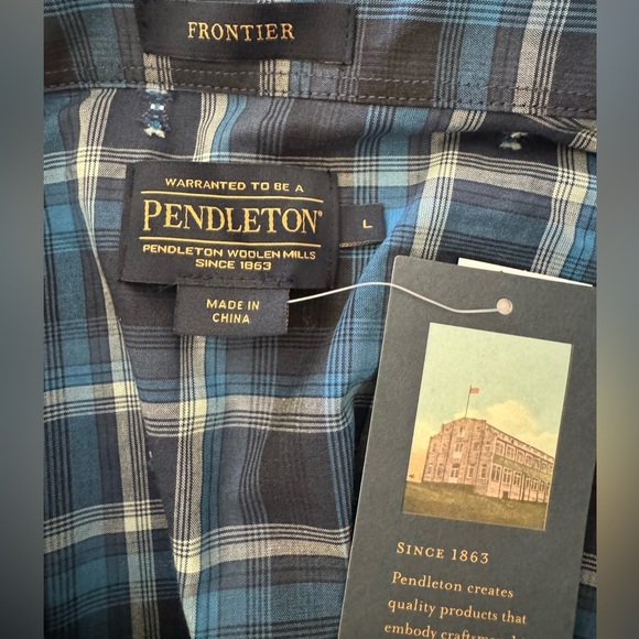 Pendleton Frontier Long-Sleeve Plaid Snap Front Shirt, Blue & Black, Size L, NWT - Picture 9 of 11